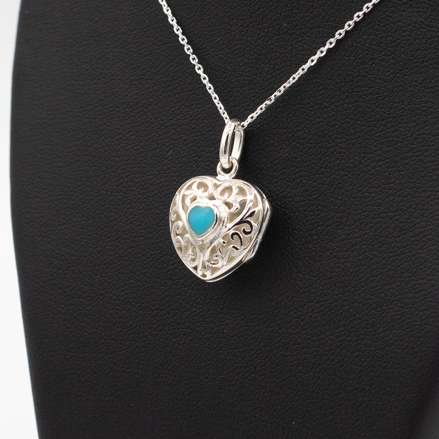 Sterling Silver Locket Necklace with Turquoise Stone | Amelia