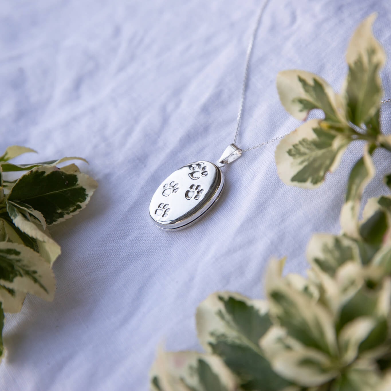 Large oval locket with paw prints