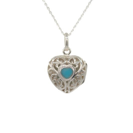sterling silver heart locket with blue heart