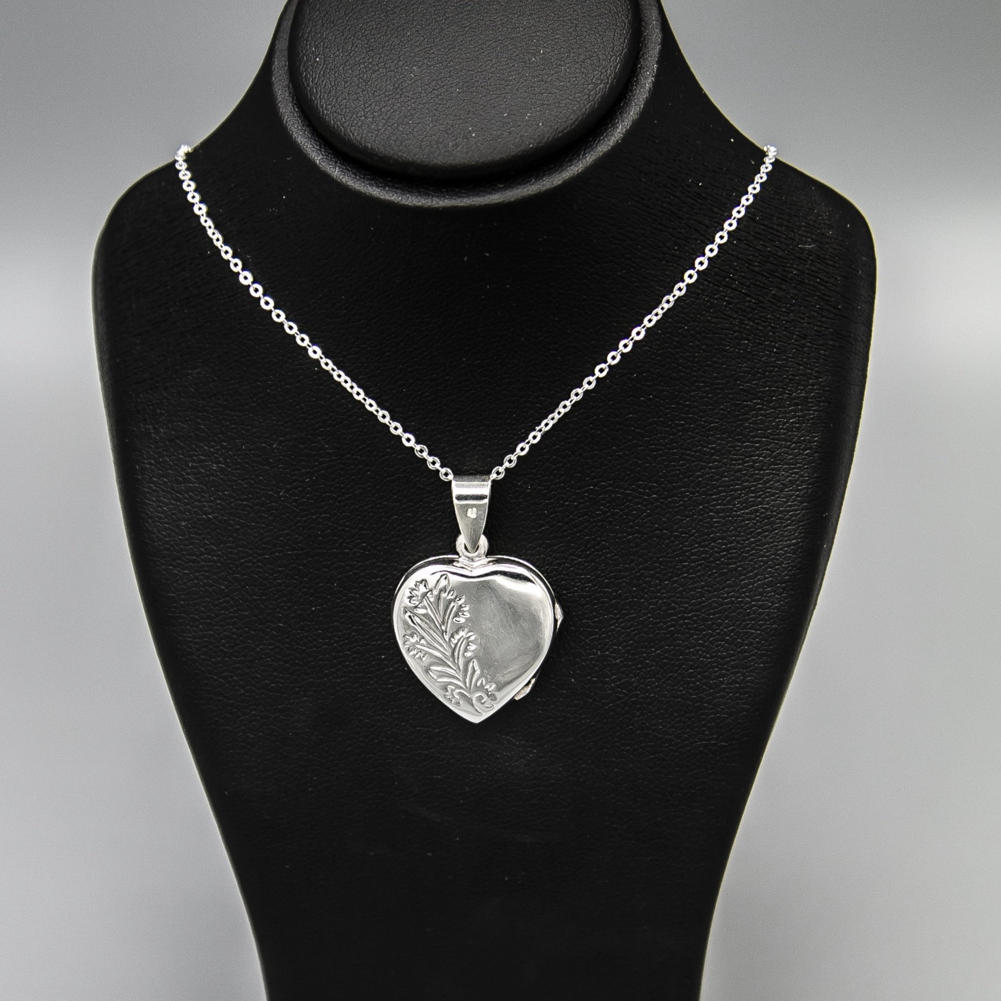 Silver heart-shaped photo locket pendant with embellishment on Italian silver chain