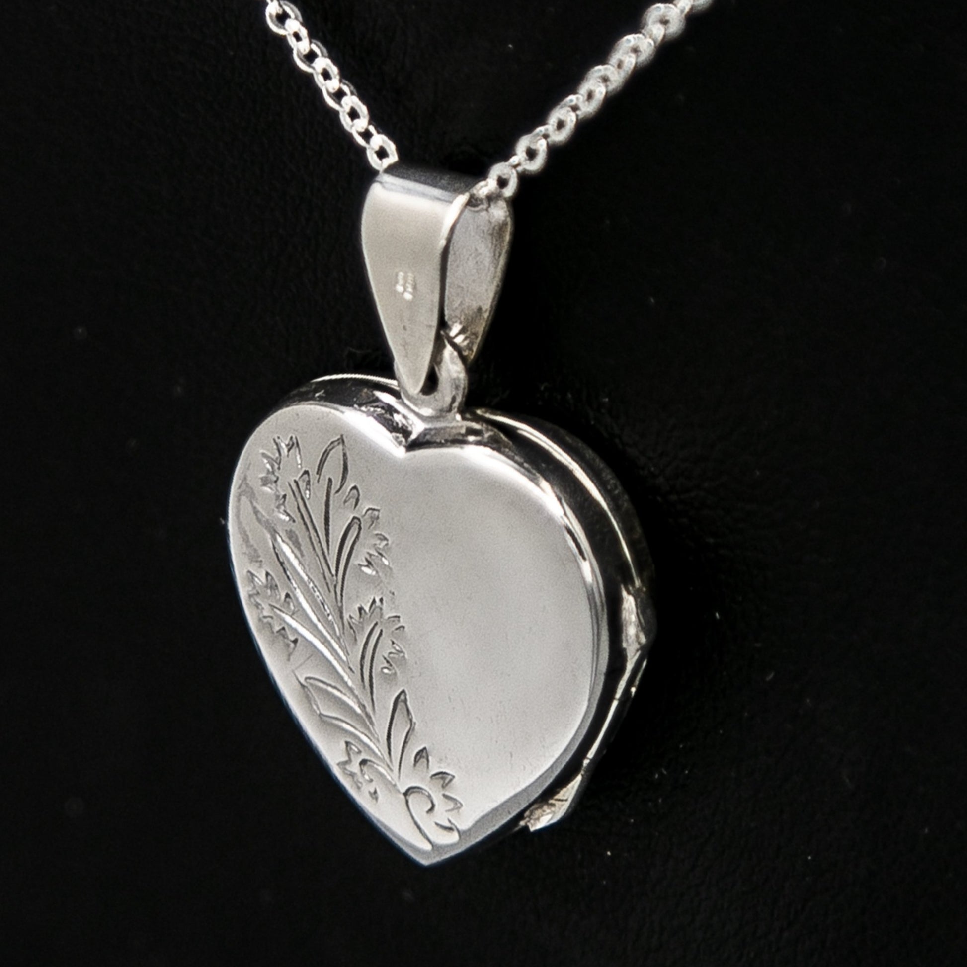 Silver heart-shaped photo locket pendantwith embellishment on Italian silver chain