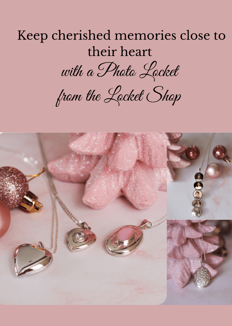The Locket Shop Voucher variety of lockets with pink baubles